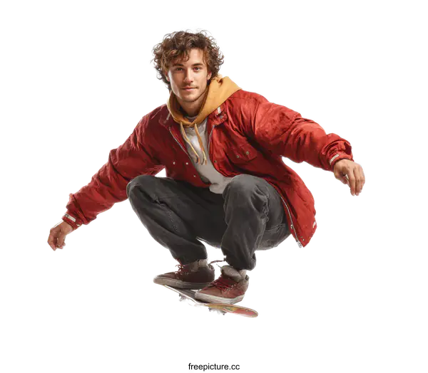 [Transparent Background PNG]Man Skateboarding in Stylish Outfit