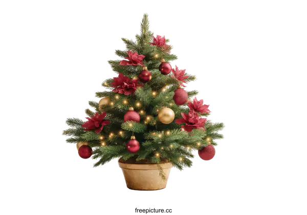 [Transparent Background PNG]Small Christmas Tree in Pot with Decorations