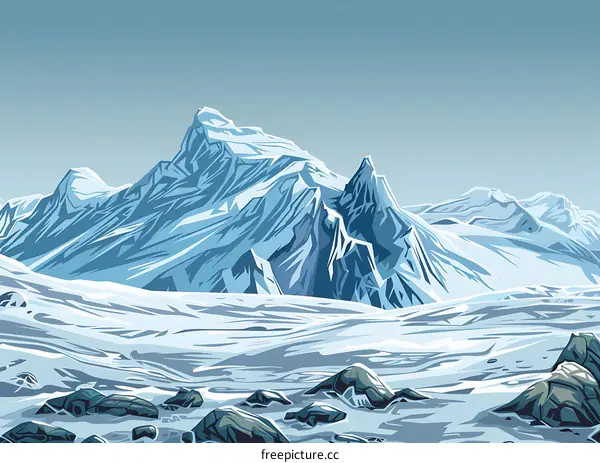 Snowy Mountain Landscape Illustration