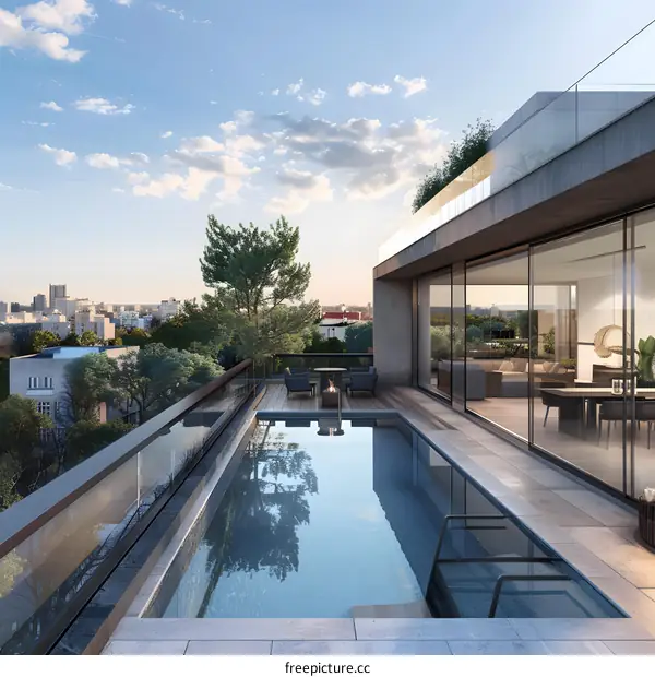 Modern Rooftop Pool with City View