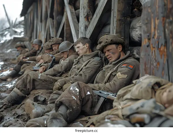 British soldiers take a break during the Battle of Anzio, January 1944