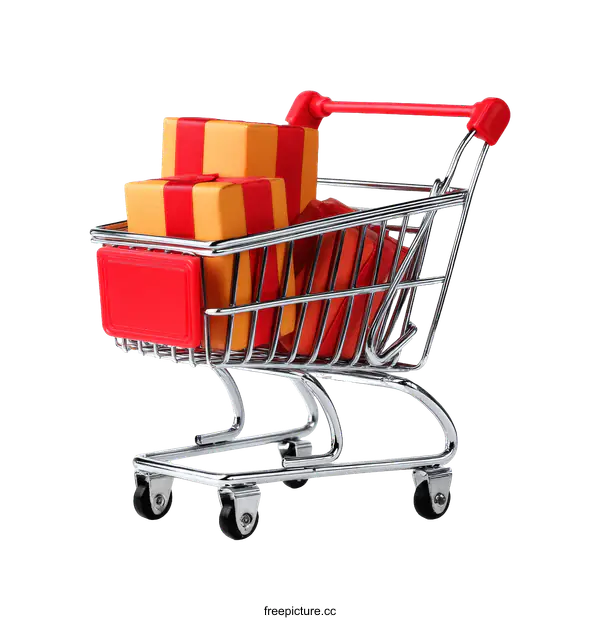 [Transparent Background PNG]Mini Shopping Cart Filled with Gifts