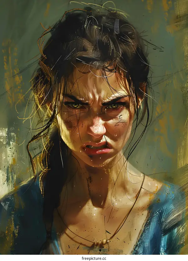 Portrait of a woman with an angry expression.