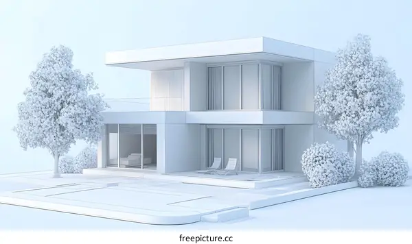 Wireframe Design of Modern House with Swimming Pool