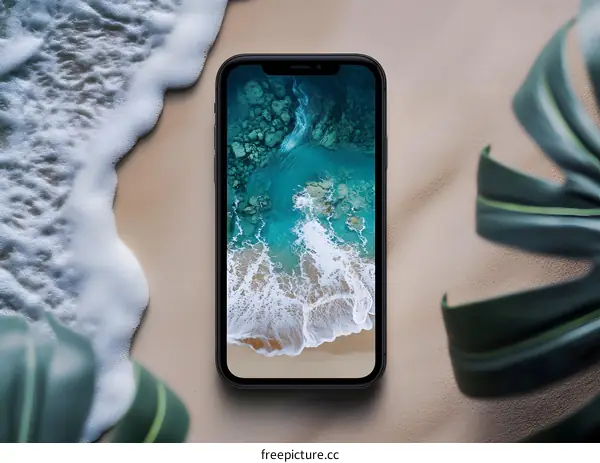 Smartphone with Beach Background on Sand