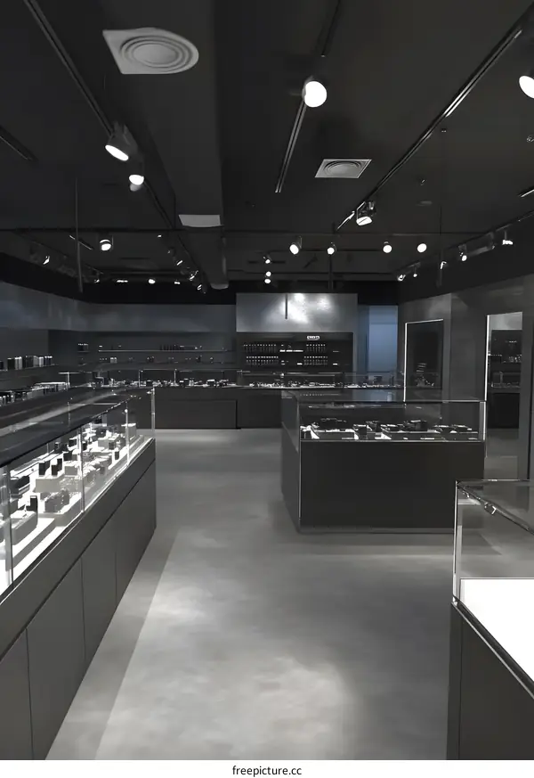 Empty Store Interior with Glass Display Cases