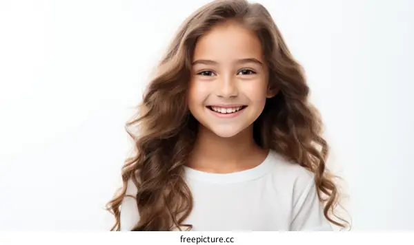 Portrait of a smiling young girl with long brown hair