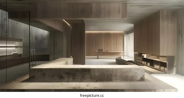 Minimalist Interior Design with Wood and Concrete