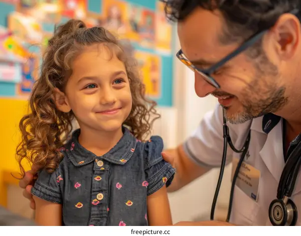 Pediatrician examining a smiling little girl