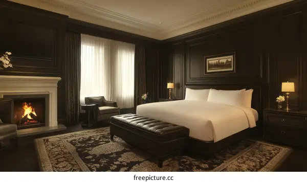 Luxurious Hotel Bedroom with Fireplace