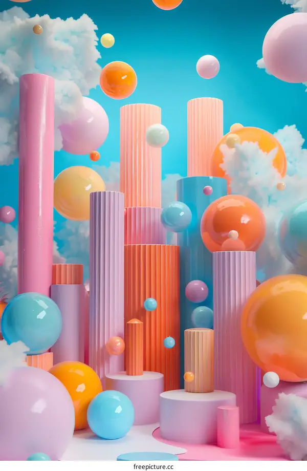 Abstract Colorful Geometric Shapes Floating