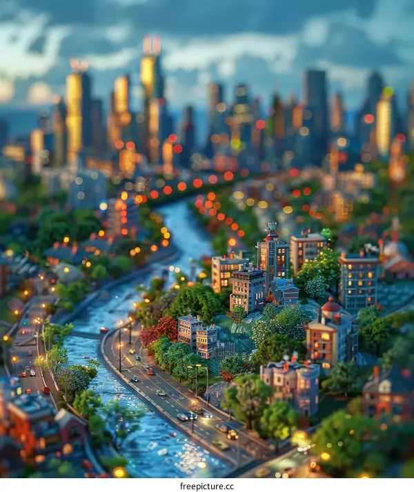 Miniature Cityscape at Dusk