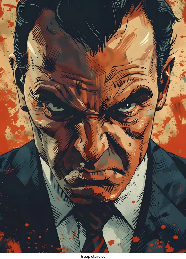 Man with Angry Expression in Close Up Illustration