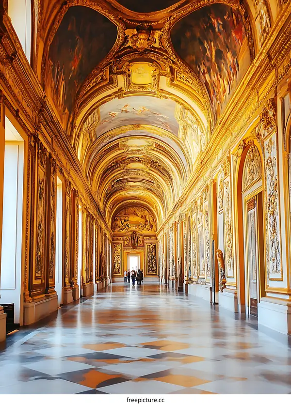 Ornate Hallway With Gold And Art Decor