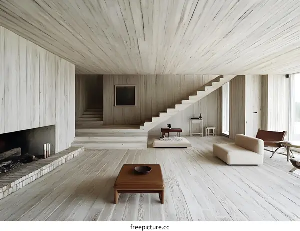 Minimalist Interior Design with Concrete and Wood Elements