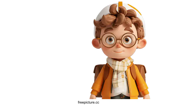 [Transparent Background PNG]3D Cartoon Boy Ready for School