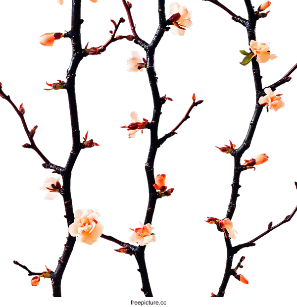 [Transparent Background PNG]Delicate Blossom Branches Against a White Background
