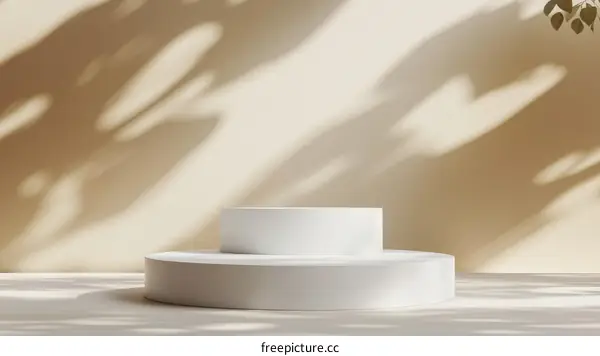 Minimalist White Product Display Stand with Sunlight Shadows