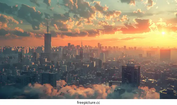 Futuristic Metropolis in Sunset Hues