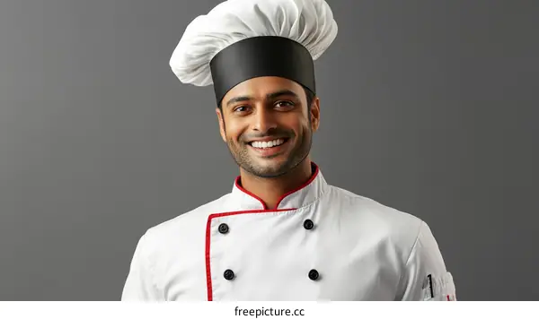 Smiling Chef Portrait Against Gray Background