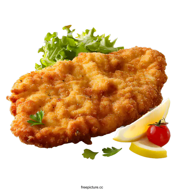 [Transparent Background PNG]Breaded Fried Pork Cutlet with Lemon and Parsley
