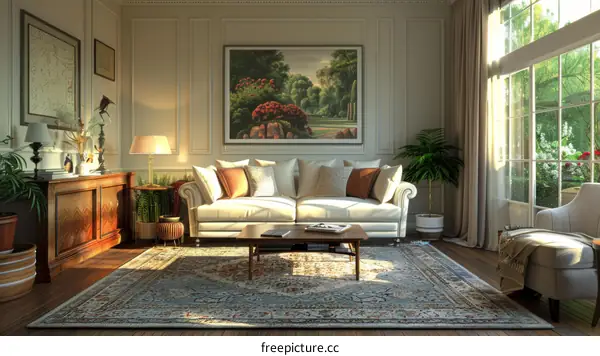 A Cozy and Serene Living Room with Sunlight
