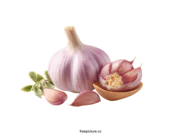 [Transparent Background PNG]Fresh Garlic Bulb and Cloves on White Background