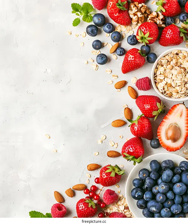 Healthy Breakfast with Oatmeal, Berries, and Nuts