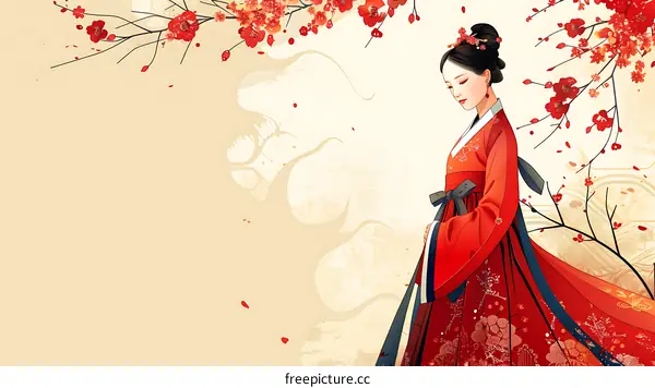 Korean woman in red traditional dress