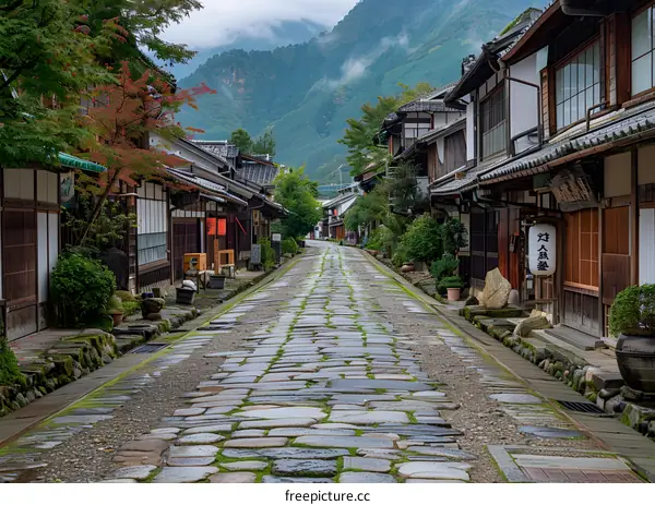 Traditional Japanese Street in a Mountain Village