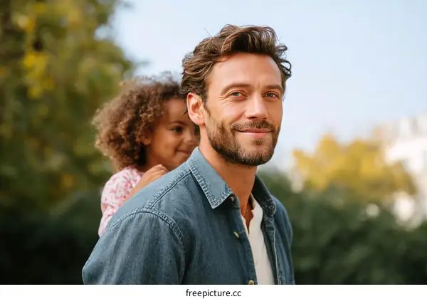 Father Carrying Daughter Outdoors Portrait