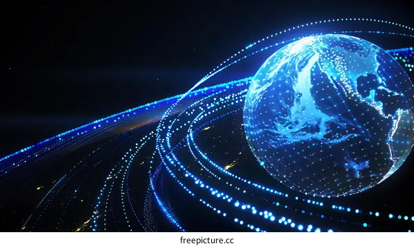 Glowing Blue Rings Around Planet Earth Illustration