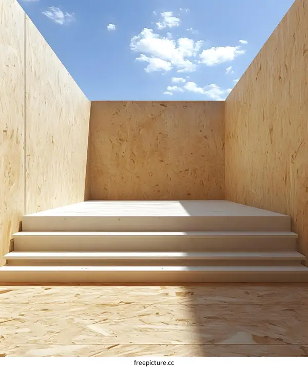 Minimalist Wooden Room with Stairs and Skylight