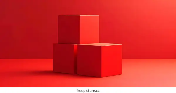 Three red cubes on red background