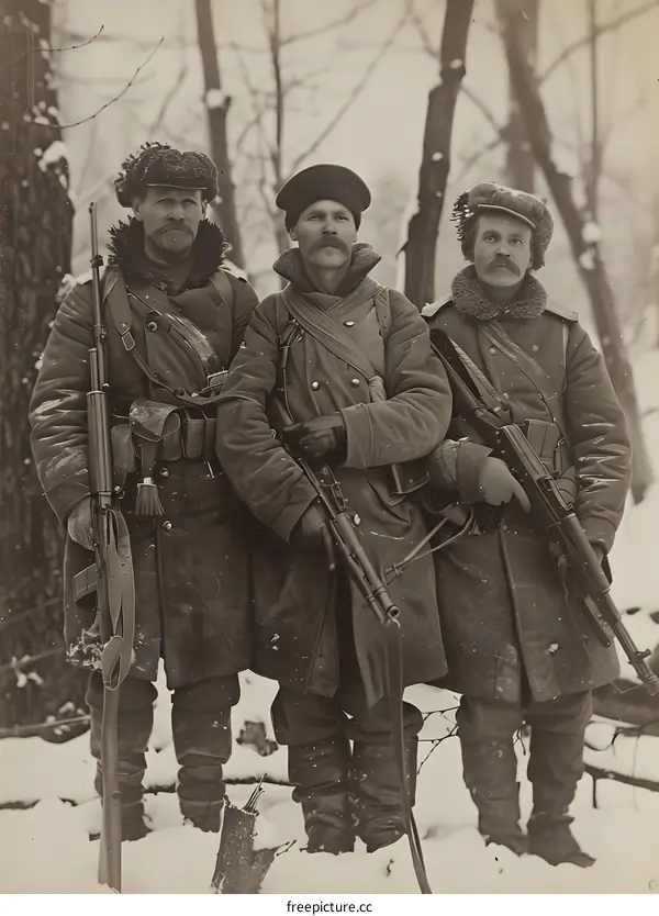 Three soldiers of the Russian army during the First World War