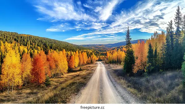 Autumnal Mountain Road Through Colorful Forest