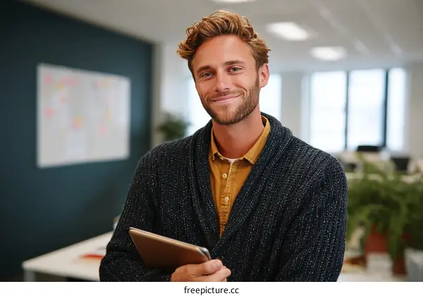 Confident Business Professional Holding Tablet