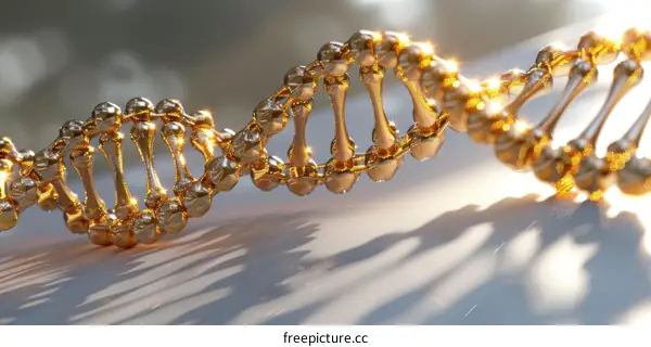 Close-up of Gold DNA Double Helix Model