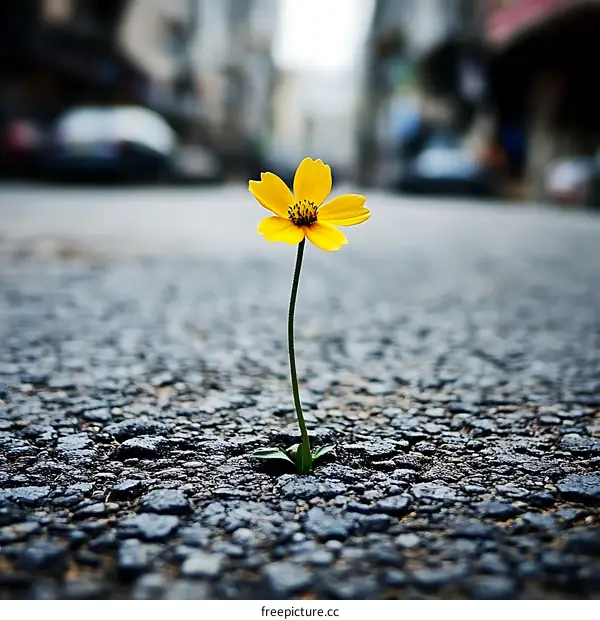 A Single Yellow Flower Growing Through the Cracks