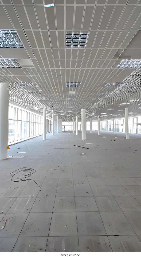Empty Office Building Under Construction with Exposed Ceiling and Floor