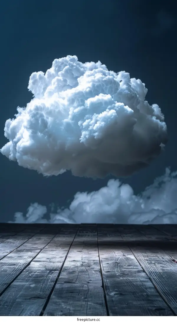 Blue sky and white clouds with wooden floor