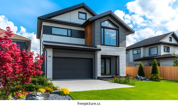 Modern Home Exterior With Front Yard Landscaping