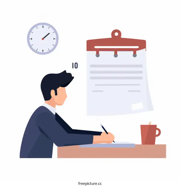 man writing notes at desk illustration