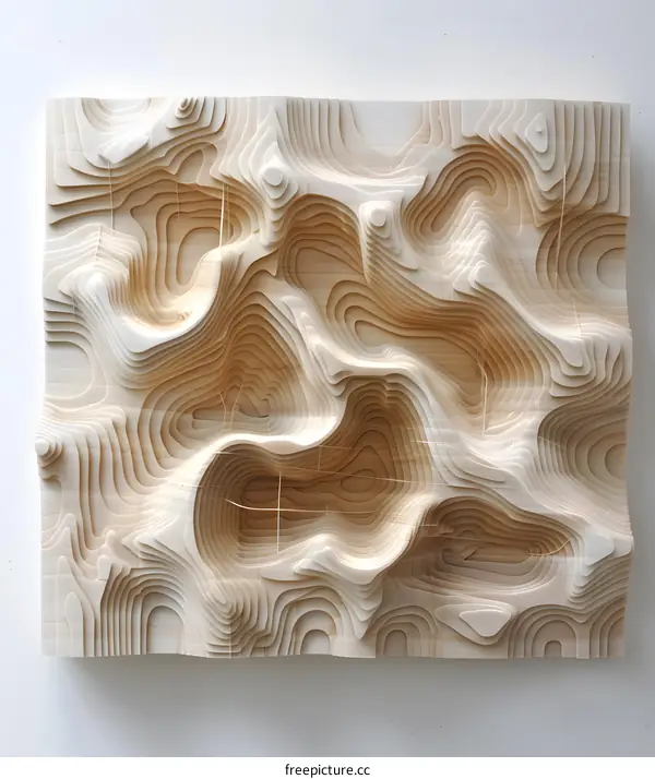 Abstract Wooden Sculpture with Concentric Circles and Curves