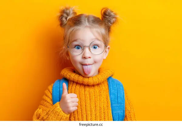 Cute Girl in  Bright Orange Sweater and Glasses