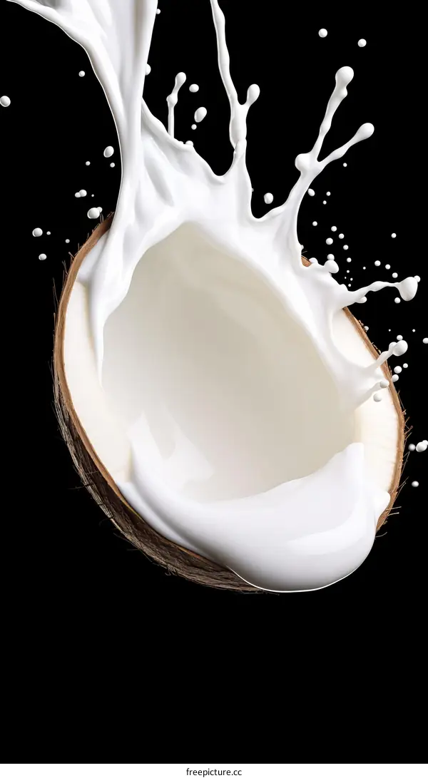 Coconut Milk Splashing Out of a Coconut