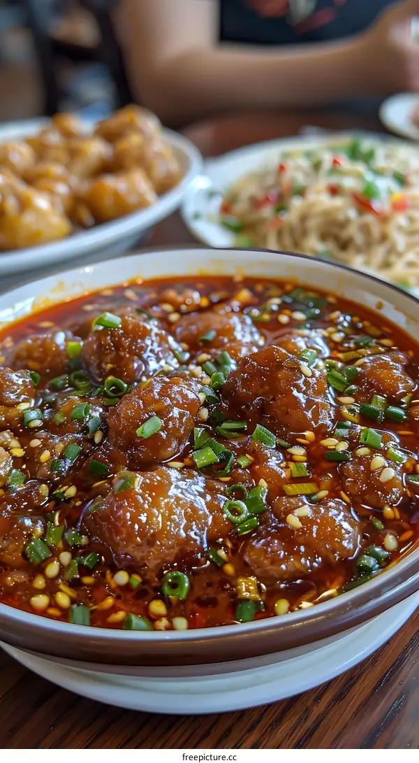 Close Up Of Chinese Beef Dish With Spicy Sauce