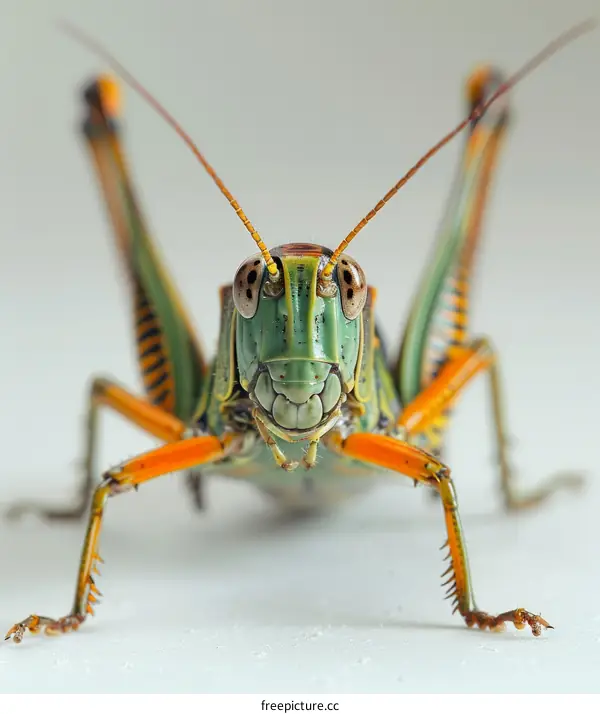 Vibrant Green and Orange Lubber Grasshopper