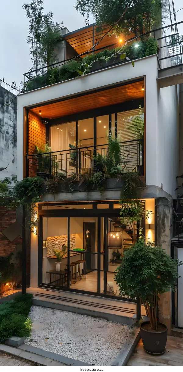 Modern House with Green Plants and Terrace