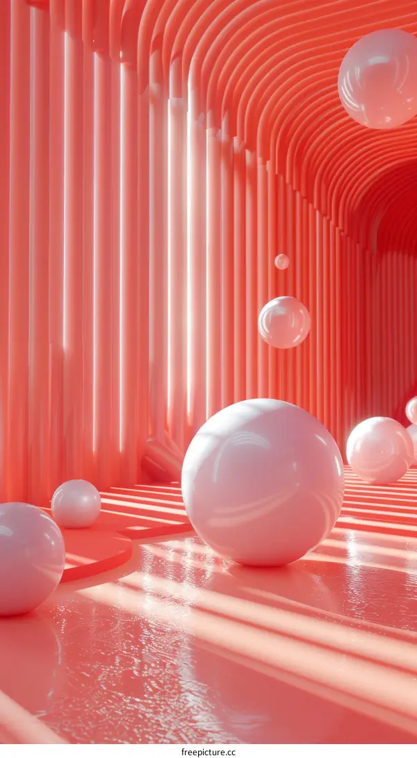 Abstract Coral Pink Geometric Sphere Corridor